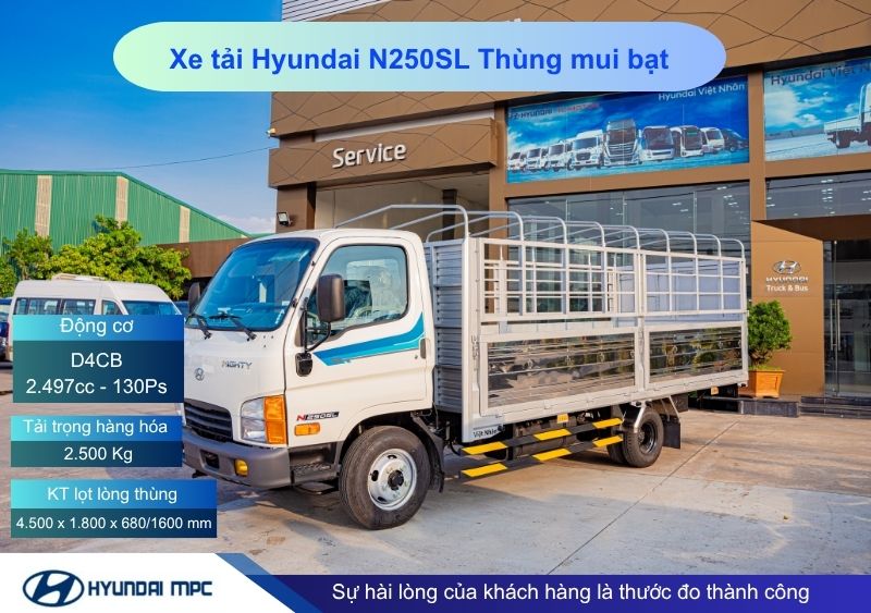 Giá xe tải Hyundai Mighty N250SL thùng mui bạt 2T -  2.5T thùng 4.3m